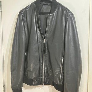 COPY - All Saints Leather Jack "Bomber" style with ribbed trim (cuffs)